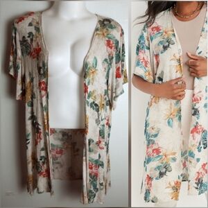 Kimono M Flowy White Floral Summer